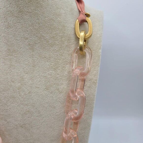 J Crew Nude Pink Lucite Gold Tone Link Ribbon Necklace - Picture 7 of 11